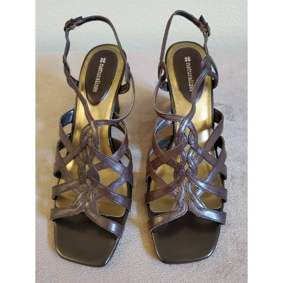 Naturalizer Womens Confide Brown Leather Strappy Open Toe Heel Sandal 10 M - Picture 1 of 12